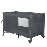 Patut pliant multifunctional, Lionelo, Ellen, Cu laterala culisanta, Nivel suplimentar, Intrare laterala cu fermoar, 2 roti, Saltea pliabila si geanta de transport incluse, 0- 36 luni, Pana la 15 kg, 120x60 cm, Conform cu EN 716, Gri