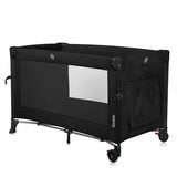Patut pliant multifunctional, Lionelo, Ellen, Cu laterala culisanta, Nivel suplimentar, Intrare laterala cu fermoar, 2 roti, Saltea pliabila si geanta de transport incluse, 0- 36 luni, Pana la 15 kg, 120x60 cm, Conform cu EN 716, Negru