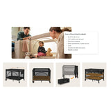 Patut pliant multifunctional, Lionelo, Ellen, Cu laterala culisanta, Nivel suplimentar, Intrare laterala cu fermoar, 2 roti, Saltea pliabila si geanta de transport incluse, 0- 36 luni, Pana la 15 kg, 120x60 cm, Conform cu EN 716, Negru