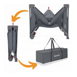 Patut pliant multifunctional, Lionelo, Ellen, Cu laterala culisanta, Nivel suplimentar, Intrare laterala cu fermoar, 2 roti, Saltea pliabila si geanta de transport incluse, 0- 36 luni, Pana la 15 kg, 120x60 cm, Conform cu EN 716, Gri