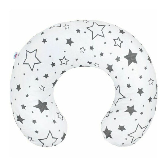 Perna alaptare, New Baby, Stelute, Cu husa detasabila, Din bumbac, 125x16 cm, Gri