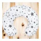 Perna alaptare, New Baby, Stelute, Cu husa detasabila, Din bumbac, 125x16 cm, Gri