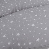Perna pentru alaptat, Ceba Baby, Husa detasabila din bumbac, Cu puf siliconizat, 150x60x37 cm, Oeko-Tex Standard 100, Basic Grey Stars