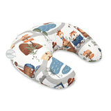 Perna pentru alaptat, MimiNu, Din bumbac certificat Oeko Tex Standard 100, Cu husa detasabila, Cu fermoar securizat, Circumferinta 155 cm, Design, Zoo in train