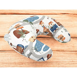 Perna pentru alaptat, MimiNu, Din bumbac certificat Oeko Tex Standard 100, Cu husa detasabila, Cu fermoar securizat, Circumferinta 155 cm, Design, Zoo in train