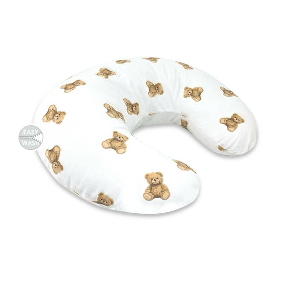 Perna pentru alaptat, Qmini, Din bumbac certificat Oeko Tex Standard 100, Cu husa detasabila, Cu fermoar securizat, Circumferinta 155 cm, Teddy Toys