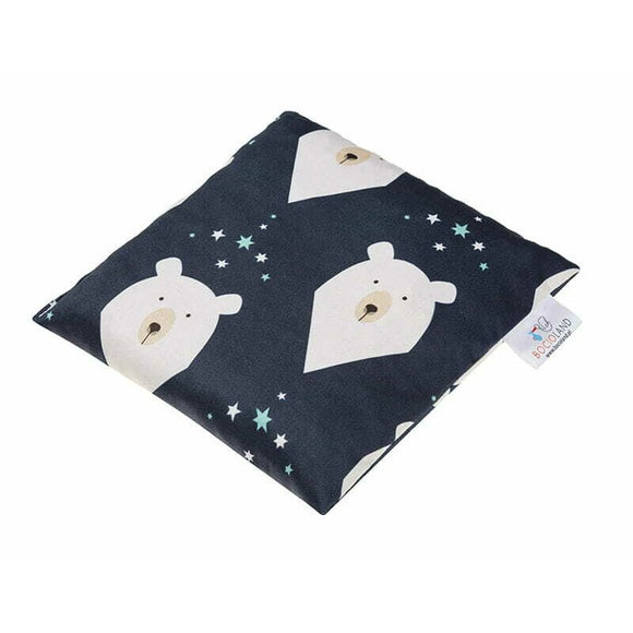 Pernuta anticolici, Bociolad, Umpluta cu samburi de cirese, Cu husa din bumbac, 20x20 cm, 0 luni+, Polar Bear