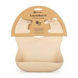 Baveta moale, Petite&Mars, Take&Match, Reglabil, Cu buzunar colector, Silicon, Fara BPA, 6 luni+, Bej