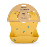 Baveta moale, Petite&Mars, Take&Match, Reglabil, Cu buzunar colector, Silicon, Fara BPA, 6 luni+, Model cactus, Galben