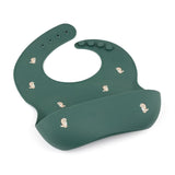 Baveta moale, Petite&Mars, Take&Match, Reglabil, Cu buzunar colector, Silicon, Fara BPA, 6 luni+, Model dinozauri, Verde