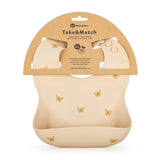 Baveta moale, Petite&Mars, Take&Match, Reglabil, Cu buzunar colector, Silicon, Fara BPA, 6 luni+, Model fluturasi, Bej
