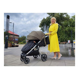 Carucior sport, Petite&Mars, Royal, Include husa pentru scaun, husa pentru picioare, geanta pentru scutece si capotina extensibila, Cu fereastra, Impermeabila, Cu SPF 50, Aluminiu, 0-22 kg, 111 x 57 x 86 cm, Mature Olive