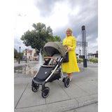 Carucior sport, Petite&Mars, Royal, Include husa pentru scaun, husa pentru picioare, geanta pentru scutece si capotina extensibila, Cu fereastra, Impermeabila, Cu SPF 50, Aluminiu, 0-22 kg, 111 x 57 x 86 cm, Mature Olive