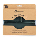 Farfurie compartimentata, Petite&Mars, Take&Match, Ovala, Cu ventuza si 3 compartimente, Silicon, Fara BPA, 630 ml, 6 luni+, Verde