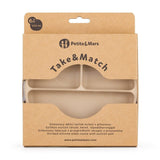 Farfurie compartimentata, Petite&Mars, Take&Match, Rotunda, Cu ventuza si 3 compartimente, Silicon, Fara BPA, 500 ml, 6 luni+, Bej