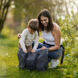 Geanta pentru mamici, Petite&Mars, Cu 6 buzunare, inclusiv termo si impermeabil, Cu saltea de infasat inclusa, 53 x 36 x 19 cm, Zoe, Gri