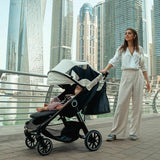 Geanta pentru mamici, Petite&Mars, Cu 6 buzunare, inclusiv termo si impermeabil, Cu saltea de infasat inclusa, 53 x 36 x 19 cm, Zoe, Gri