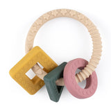 Jucarie dentitie, Petite&Mars, Include 3 forme geometrice, Moale, Cu diverse texturi, Silicon, Fara BPA, 0 luni+, Multicolor