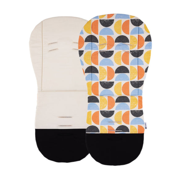 Insertie carucior, Petite&Mars, Editie limitata, Din spuma cu memorie, Densa Pentru confort sporit, Universala, Cu decupaje pentru centura de siguranta in 3 sau 5 puncte, 86x42 cm, 0 luni+, Retro, Multicolor