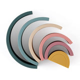 Jucarie pentru stivuire, Petite&Mars, Curcubeu, 14x7.5x5 cm, Silicon, Fara BPA, 6 piese, 12 luni+, Verde