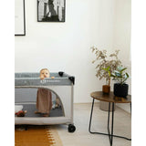 Patut pliant, Petite&Mars, Nyja Teddy Biker, Cu un nivel, Cu intrare laterala cu fermoar, 2 roti, 120x60 cm, Conform cu standardele europene de securitate EN 716-1:207+AC:2019, EN 716-2:2017, EN 71-3:2019, Grey