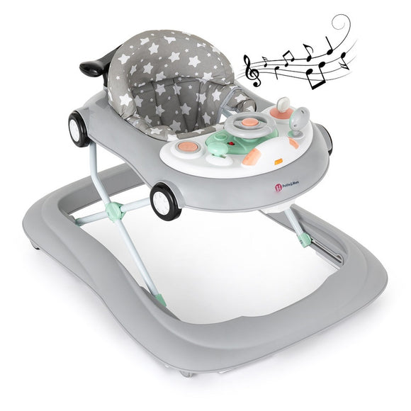 Premergator muzical, Petite&Mars, Cu panou interactiv si lumini Cabrio, Inaltime reglabila pe 3 pozitii, 6 luni+, Gri