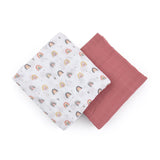 Set 2 scutece, Petite&Mars, Misty Rose Rainbow, Din muselina de bambus, Hipoalergenice, Dimensiuni mari 120 x 120 cm, Certificate Oeko Tex Standard 100, Multicolor