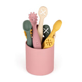 Set 3 lingurite, Petite&Mars, Diverse forme, Pentru supa, paste, alimente usoare, Dezvolta simturile si abilitatile senzoriale, Silicon, Fara BPA, 6 luni+, Galben