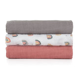 Set 3 scutece, Petite&Mars, Moussy Rose Rainbow, Din muselina de bambus, Hipoalergenice, 68 x 68 cm, Certificate Oeko Tex Standard 100, Multicolor