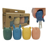Set 4 jucarii de baie, Petite&Mars, Amigos, Din silicon, Fara BPA, 6 luni+, Multicolor