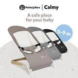 Sezlong balansoar, Petite&Mars, Calmy, Cu centura in 3 puncte, De la nastere pana la 9 kg, Conform standardului EN12792, Negru