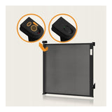 Poarta de siguranta, Lionelo, Thea, Cu suruburi, Textila, Retractabila, Mecanism dublu de blocare, Montaj universal, 95x140 cm, Conform cu standardul european de securitate EN1930, Negru