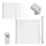 Poarta de siguranta, Lionelo, Thea, Textila, Ofera vizibilitate, Retractabila, Mecanism dublu de blocare, Montaj universal, 95x140 cm, Conform cu standardul european de securitate EN1930, Alb