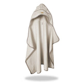 Prosop cu gluga pentru juniori, Qmini, Cu urechi si agatatoare, Dimensiune 120x85cm, Din tricot termo-terry din bambus, Materiale certificate Oeko Tex Standard 100, Beige