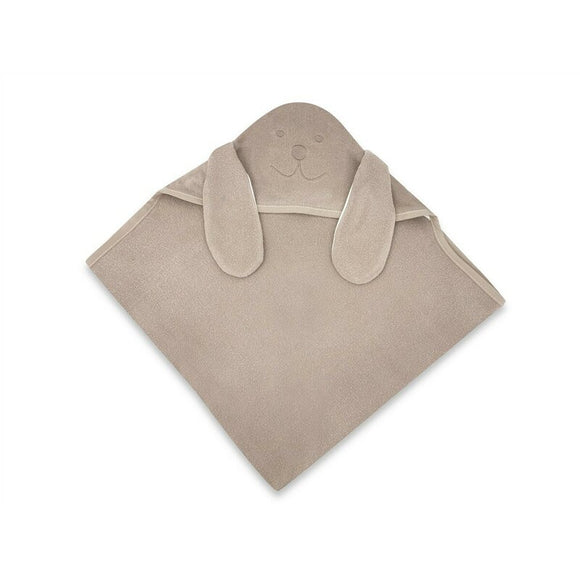 Prosop cu gluga, Qmini, Mare, Cu broderie si urechi, Dimensiune 100x100 cm, Din tricot termo-terry din bambus, Materiale certificate Oeko Tex Standard 100, Eared Bear Mocha