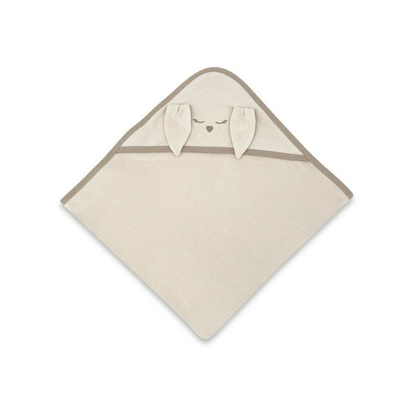 Prosop cu gluga, Qmini, Mare, Cu broderie si urechi, Dimensiune 100x100 cm, Din tricot termo-terry din bambus, Materiale certificate Oeko Tex Standard 100, Rabbit Beige