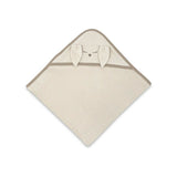 Prosop cu gluga, Qmini, Mare, Cu broderie si urechi, Dimensiune 100x100 cm, Din tricot termo-terry din bambus, Materiale certificate Oeko Tex Standard 100, Rabbit Beige