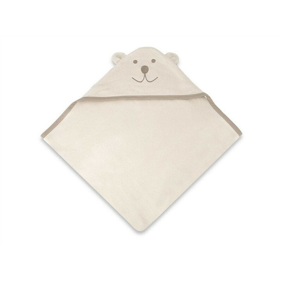 Prosop cu gluga, Qmini, Mare, Cu broderie si urechi, Dimensiune 100x100 cm, Din tricot termo-terry din bambus, Materiale certificate Oeko Tex Standard 100, Teddy Bear Beige