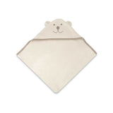 Prosop cu gluga, Qmini, Mare, Cu broderie si urechi, Dimensiune 100x100 cm, Din tricot termo-terry din bambus, Materiale certificate Oeko Tex Standard 100, Teddy Bear Beige