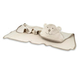 Prosop cu gluga, Qmini, Mare, Cu broderie si urechi, Dimensiune 100x100 cm, Din tricot termo-terry din bambus, Materiale certificate Oeko Tex Standard 100, Teddy Bear Beige