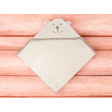 Prosop cu gluga, Qmini, Mare, Cu broderie si urechi, Dimensiune 100x100 cm, Din tricot termo-terry din bambus, Materiale certificate Oeko Tex Standard 100, Teddy Bear Beige