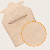 Prosop de baie, Lionelo, Cu gluga, Din muselina, 100% bumbac, 80x80 cm, Absorbtie eficienta, Bej deschis