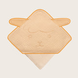 Prosop de baie, Lionelo, Cu gluga, Din muselina, 100% bumbac, 80x80 cm, Absorbtie eficienta, Bej deschis