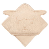 Prosop de baie, Lionelo, Cu gluga, Din muselina, 100% bumbac, 80x80 cm, Absorbtie eficienta, Bej deschis