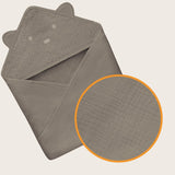 Prosop de baie, Lionelo, Cu gluga, Din muselina, 100% bumbac, 80x80 cm, Absorbtie eficienta, Bej inchis