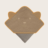 Prosop de baie, Lionelo, Cu gluga, Din muselina, 100% bumbac, 80x80 cm, Absorbtie eficienta, Bej inchis