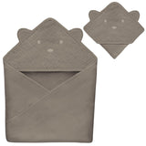 Prosop de baie, Lionelo, Cu gluga, Din muselina, 100% bumbac, 80x80 cm, Absorbtie eficienta, Bej inchis