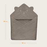 Prosop de baie, Lionelo, Cu gluga, Din muselina, 100% bumbac, 80x80 cm, Absorbtie eficienta, Bej inchis