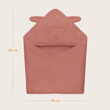 Prosop de baie, Lionelo, Cu gluga, Din muselina, 100% bumbac, 80x80 cm, Absorbtie eficienta, Rosu