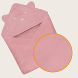 Prosop de baie, Lionelo, Cu gluga, Din muselina, 100% bumbac, 80x80 cm, Absorbtie eficienta, Roz